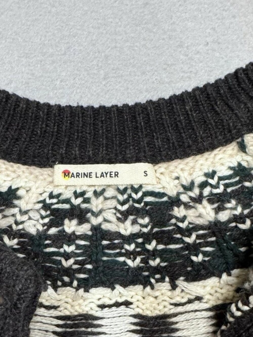 Marine Layer Womens Ava Fair Isle Wool Blend Knit Cardigan In Oatmeal Heather-S - Picture 3 of 5